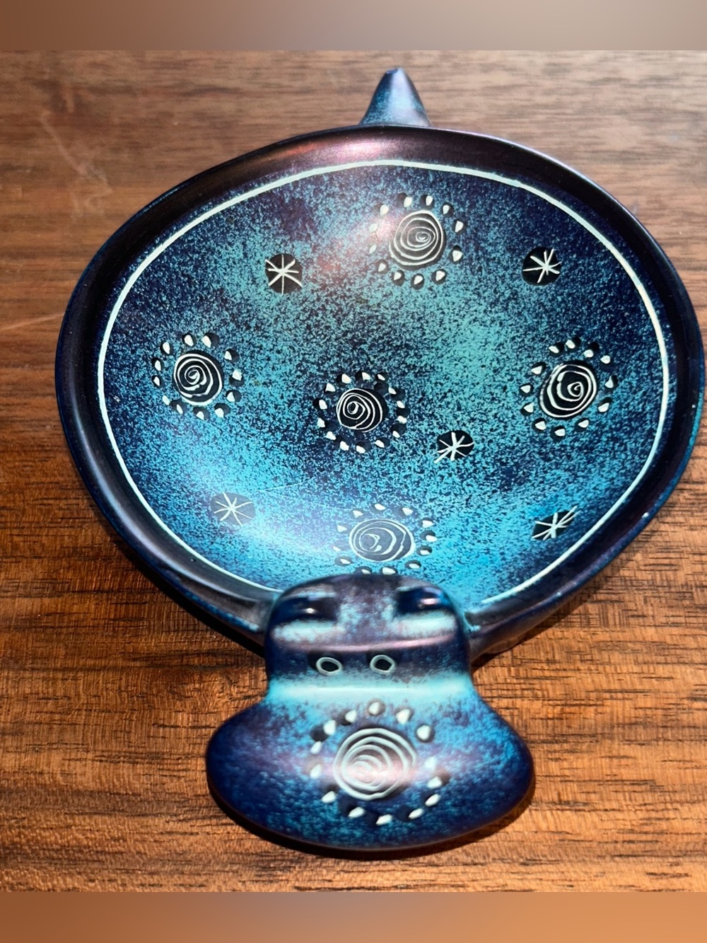 Blue Hippo Trinket Dish Tray Bowl Hippopotamus Handcrafted handmade pottery 6"